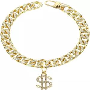 골드 도그 칼라 강아지 지르콘 14mm 쿠바 링크 체인 수제 아이스 아웃 다이아몬드 과장된 달러 펜던트 풀