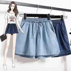 포뇨 여친 여름 빅사이즈 슬림핏 쿨링 일자 반바지 핫팬츠 루즈핏 하이웨스트 청바지 OPH1