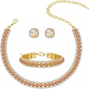 여성 라인스톤 크리스탈 주얼리 세트 테니스 디자인 초커 목걸이 링크 팔찌 눈물방울 귀걸이 웨딩 신부