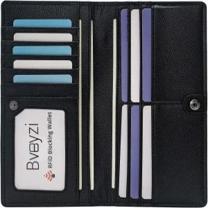 베이지 울트라 슬림 얇은 가죽 RFID 차단 신용카드 홀더 여성용 바이폴드 클러치 지갑