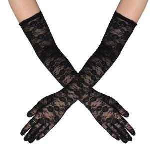 로호후 1쌍 레이스 글러브 여성 우아한 꽃무늬 장갑 긴 검정 웨딩드레스 오페라 티 파티 무도회 의상