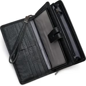 베이지 여성용 빅 팻 RFID 가죽 손목렛 지갑 정리함 지퍼 포켓이 있는 대형 휴대폰 체크북 홀더(블랙)