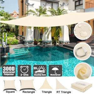 베이지 색 태양 그늘 항해 야외 정원 파티오 파티 방수 98% UV 블록 선 스크린 천막 캐노피 로프가있는 Sun