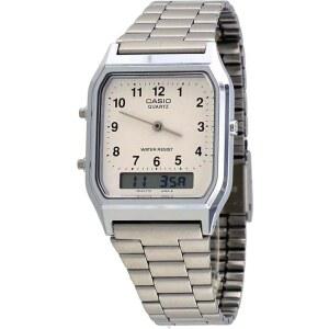 [미국배송] 카시오 AQ230A-7 남성용 스테인리스 스틸 밴드 아날로그 디지털 화이트 넘버 다이얼 시계