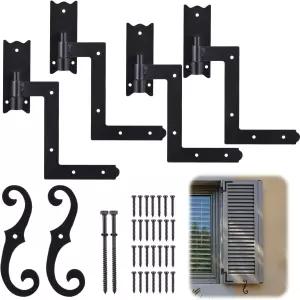 모닝로 블랙 셔터 경첩 및 S 홀드백 후크 부착 하드웨어 금속 6.5인치 도그 홀더 1-1/16인치 블라인드