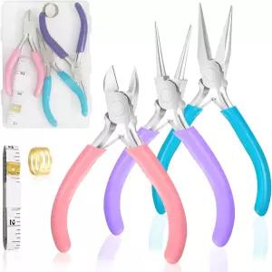 페소르시 3팩 주얼리 플라이어 세트 바늘/원형 미니 보관함이 있는 탄소강 도구 제작 용품 수공예품 귀걸이