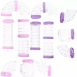 Kisangel 16Pcs 햄스터 터널 튜브 케이지용 DIY 투명 커넥터 파이프 외부 트랙 소형 동물 장난감