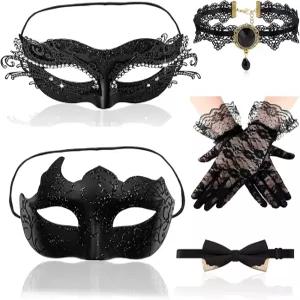 커플 여성용 가면극 남성 세트 할로윈 마디 그라 베네치아 레이스 가면 의상 액세서리