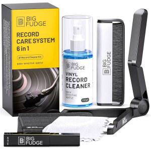 빅 퍼지 완전 비닐 레코드 클리닝 키트 - 6-in-1 클리너 탄소 섬유 브러시, 스타일러스 클리너, 건조 스탠드, 극세사 천 및 수건 플레이어 액세서리