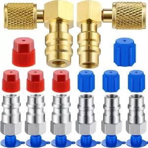 Yaocom 8개 R12에서 R134a로의 변환 키트 90° 상하면 개조 어댑터 피팅 자동차 AC 냉매 시스템용 먼지