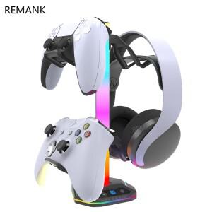 REMANK 게임 컨트롤러 거치대 PS5 슬림 PS4 PC XBox 핸들 브래킷 헤드폰 수납함 액세서리 RGB 라이트