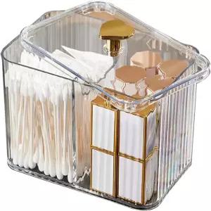 WiWIUXY Q팁 홀더 욕실 용기 3섹션 면봉/면봉 디스펜서 3그리드 약병 정리함 화장품 보관함