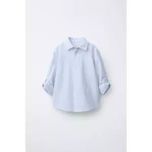 국내배송 ZARA 자라 주니어 키즈 코튼린넨 스트라이프 셔츠 블루 1309621400 1801378