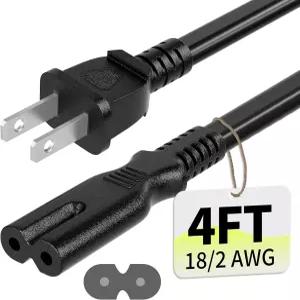 복주르 2 Prong AC 전원 코드 4피트 블랙 소니 PS5/PS4/PS3 슬림 플레이스테이션 5 4 3 엑스박스 원 X/S