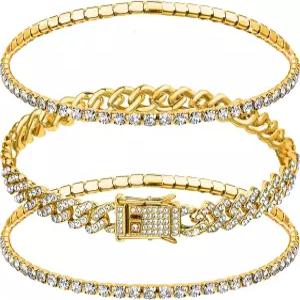 여성용 수리오 3개 발찌 팔찌 조절 가능한 다이아몬드 테니스 쿠바 스타일의 여성 웨딩 패션 선물용 링크