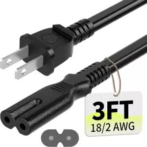 복주르 2 프롱 AC 전원 코드 3피트 블랙 소니 PS5/PS4/PS3 슬림 플레이스테이션 5 4 3 엑스박스 원 X/S