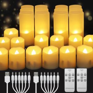 타이머 리모컨이 있는 충전식 무불꽃 티라이트, USB 케이블이 LED 크리스마스 전기 양초