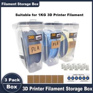 3D 프린터용 필라멘트 컨테이너 3개 세트, 밀폐형 드라이 박스 1KG 스풀용, 건조제 및 라벨 포함