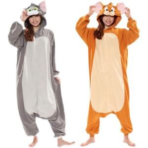 플란넬 그레이 마우스 톰 고양이 키구루미 성인 만화 파자마, 동물 할로윈 파티 의상, 점프 슈트, 후드 신