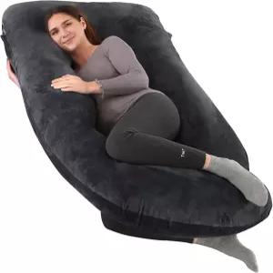 수면용 U자형 전신 베개 및 산모 지원용 코지아트 임신 - 탈착식 세탁 가능한 커버(블랙)가 있는 임산부용