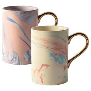 까사무띠 마블 골드핸들 림 살구+크림머그 450ml, 1개