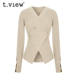 [티뷰] 사선랩버튼브이넥골지니트_V4C-CKN037