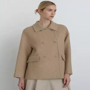 닥스 여성 24FW [클리어런스][캐시미어100%] 베이지 헤링본 더블버튼 하프 코트 DLCO4D007I2