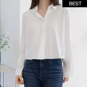 [체인지]링클프리 여자 긴팔 크롭 셔츠 블라우스 숏 남방 7color