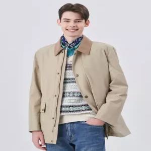 헤지스 남성 24FW [반값세일][스테디셀러]베이지 소재배색 면혼방 하프코트 WHCO4C101I2