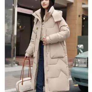 [하프클럽/]여성 겨울 방한 빅 포켓 후드 롱 패딩 가벼운 점퍼