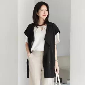 여성 여름 숄 카라 트렌치 빅사이즈 쉬폰 조끼 베스트 40-50대 미시 중년여성