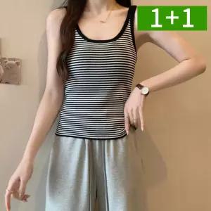 1+1 여름 여성 민소매티 면 스트라이프 나시 티셔츠