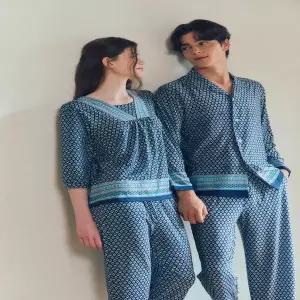 [비너스](정상) 폴리스판 에스닉 보더나염 커플실내복세트_C VEV3980NB_VEP3980NB_2C_C