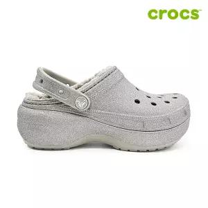 [하프클럽/크록스]클래식 플랫폼 글리터 라인드 클로그 여성 털샌들 210413-04