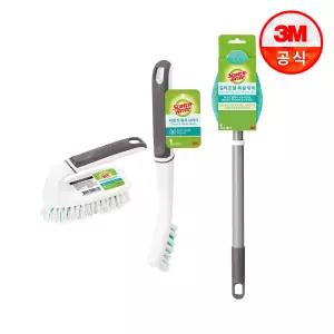 [3M]타일 청소 3종세트 그레이(길이조절 욕실브러쉬+타일 틈새브러쉬+다용도 욕실청소 브러쉬)