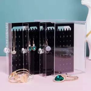아크릴 귀걸이 보관함 블랙 소품 서랍형 주얼리 상자 보석함 서랍형 투명한 꽂이함 피어싱