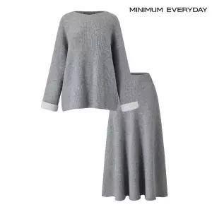 [미니멈][미니멈 에브리데이]소매 배색 니트 밴딩 스커트 울 셋업 (EB4OW003D)