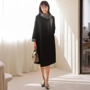 드리다 봄 가을 체크 터들넥 카라 빅사이즈 롱 원피스 40-50대 미시 중년여성 엄마옷 하객 모임 상견례