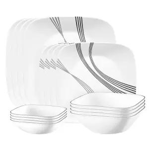 Corelle Urban Arc 16개, 4인용, 식기 세트, 접시 그릇 8개, 깨짐 및 파손 방지, 디너 및 코렐웨어 화이트