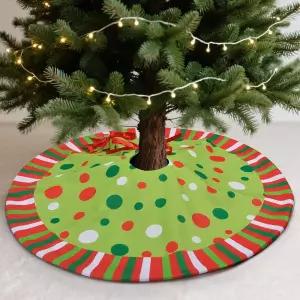 Yuboo 61cm(24인치) 레드  그린 폴카 도트 크리스마스 트리 스커트 - 스트라이프 테두리가 있는 작은 테이