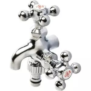 십자 두갈래꼭지 온수용 01728 (1B121)/수도/꼭지/일반/야외/베란다/세탁기/커플링/이중/쌍수도/세탁기용