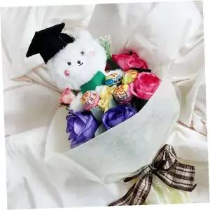 졸업축하 곰인형 사탕꽃다발 학사모 비누꽃 핑크퍼플 졸업선물 축하화환 꽃다발선물