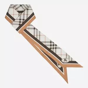 버버리 6S 8120320 A4486 체크 실크 스탬프 스키니 스카프