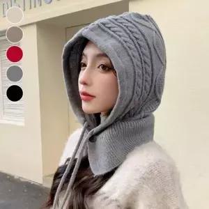 바라클라바 꽈배기짜임 워머 방한 여성 용품 후드 니트