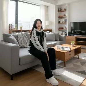 YS  여자 오버핏 배색 두줄 기모 후드티 와이드 스트링 트레이닝 세트(기모안감) 기모 안감 트레이닝 세트