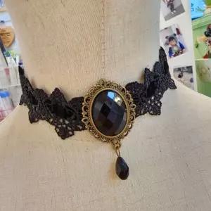 데이트 중세 블랙 레이스 메탈 초커 목걸이