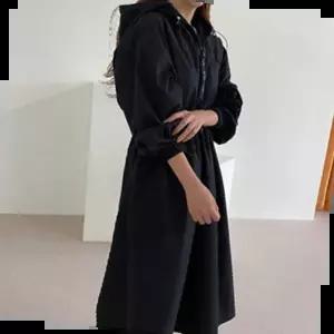 아노락 일체형 후드 롱원피스 바스락 봄 허리스트링