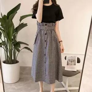 체크패턴 반팔 미니 스커트 여성 여름 투피스