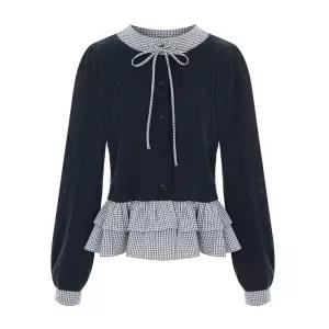 [샐리] 체크배색리본니트가디건_I6A-CCA025