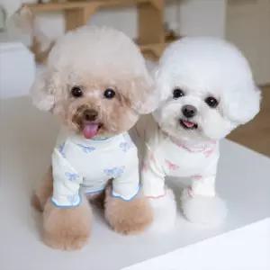 강아지 러플 리본 골지 티셔츠 실내복 2컬러 7사이즈